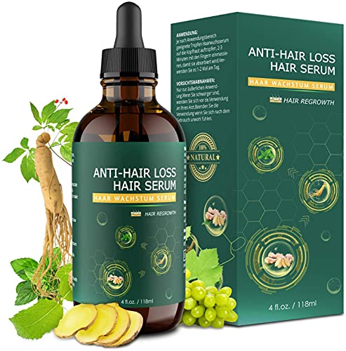 Serum Anticaida Pelo, 118ML Nueva Serum Crecimiento Cabello con Jengibre, Ginseng, Biotina, Serum Cabello para Crece Pelo Rapido, Reparar los Folículos Pilosos, Engrosar y Nutrir el Pelo