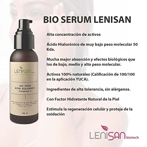 Serum facial de ácido hialurónico puro y vitamina C (100 ml). 100% natural. Efecto antiarrugas instantáneo y duradero para cara, contorno de ojos, cuello y escote.