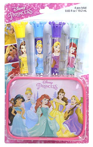 Set de Brillo de Labios y Estuche de Princesa - Set de Maquillaje para Niñas - Kit de Maquillaje para Niñas con 4 Brillos de Labios y un Hermoso Estuche con Princesas - Juguetes y Regalos para Niñas