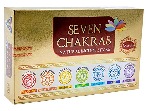 Set de incienso 7 chakras, Premium Indian Masala, 7 variedades Muladhara, Swadhisthana, Manipura, Anahata, Vishudha, Ajna y Sahasra, ideal para meditación/yoga, un elegante conjunto de regalos