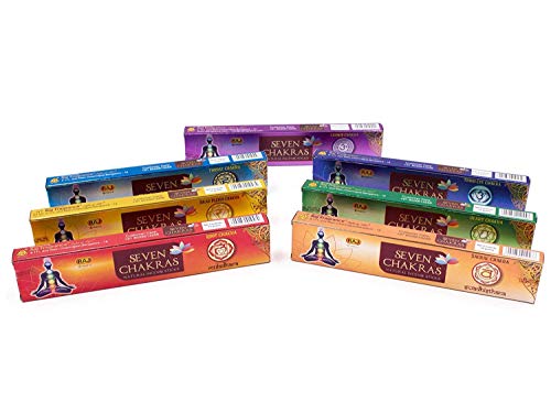 Set de incienso 7 chakras, Premium Indian Masala, 7 variedades Muladhara, Swadhisthana, Manipura, Anahata, Vishudha, Ajna y Sahasra, ideal para meditación/yoga, un elegante conjunto de regalos