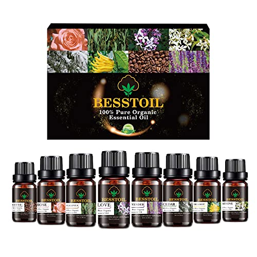 Set de regalo de aceites esenciales florales, aceites perfumados de aromaterapia orgánicos puros, aceites esenciales 100% puros con difusor, humidificador