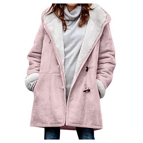 SHOBDW Mujer Venta Liquidación Sólidos Manga Larga Suéteres de Felpa Suave Jerséis Calientes Abrigo de Lana Artificial Chaqueta de Solapa Invierno Espesar Prendas de Vestir Exteriores (Rosa,S)