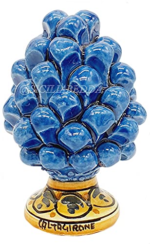 sicilia bedda - Piña siciliana de cerámica de Caltagirone - Pie decorado - 100 % artesanal siciliano (altura 12 cm, azul ceruleo)