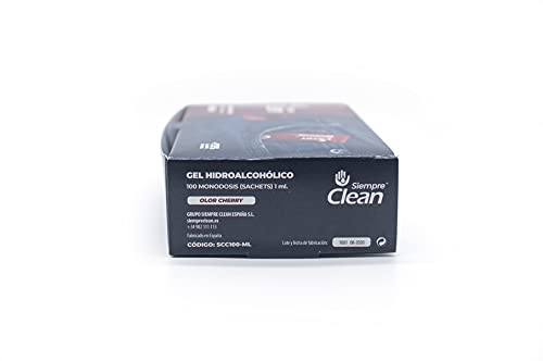 SiempreClean | Gel Hidroalcohólico En Sobres Individuales | Higienizante Suave Con La Piel | 73% De Alcohol Etílico | Perfume | Sobres X 1 Ml, Cereza, Perfume Cereza, 100 Unidad