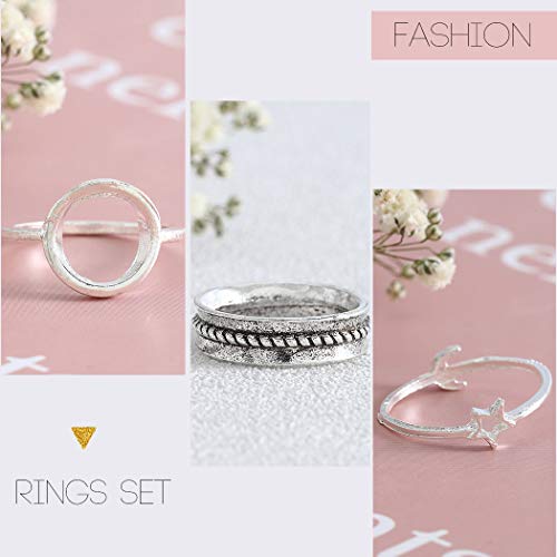 Simsly 12 Piezas Vintage Anillo Bohemio Juntas Huecas de Anillos para Nudillos Anillo, Anillos Simples Apilables para Dedos Lisos para Mujeres, Anillo Midi Bohemio Simple Chapados En Or