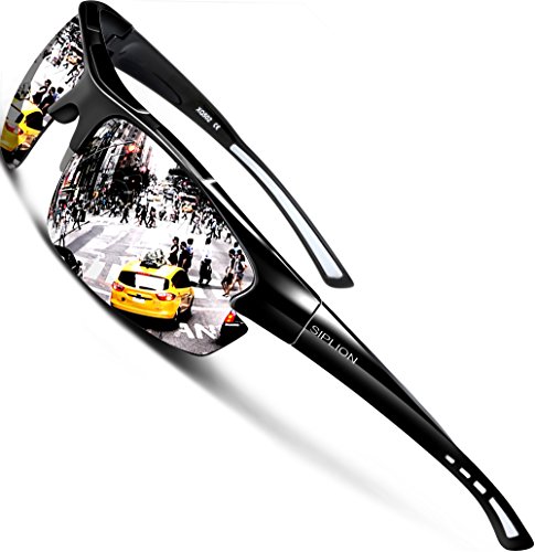 SIPLION Hombre Gafas de sol Polarizadas Deportes para Ciclismo Pesca Golf TR90 Súper ligero Marco 502 Plateado