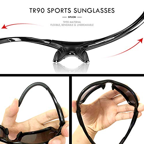 SIPLION Hombre Gafas de sol Polarizadas Deportes para Ciclismo Pesca Golf TR90 Súper ligero Marco 502 Plateado