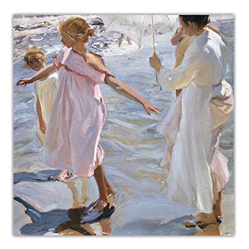 SJIBDJK Pósteres e Impresiones de Joaquín Sorolla《Hora del baño, Valencia》Lienzo Pintura Estética Arte de Pared para Sala de Estar Decoración para el hogar Cuadros 60x60cm x1 Sin Marco