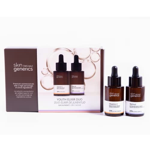 Skin Generics | Set de Serum Facial Antiarrugas | 1 Serum Vitamina C Iluminador + 1 Serum Antiedad con Retinol Puro | Tratamiento Facial Antiarrugas Día y Noche | Set para Regalo Mujer Cuidado Facial