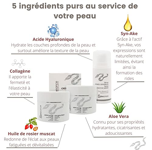 SKINEANCE - Suero y paquete de 2 cremas con veneno de serpiente - Ingredientes activos antienvejecimiento - Reduce las líneas de expresión, líneas finas, hinchazón y ojeras.