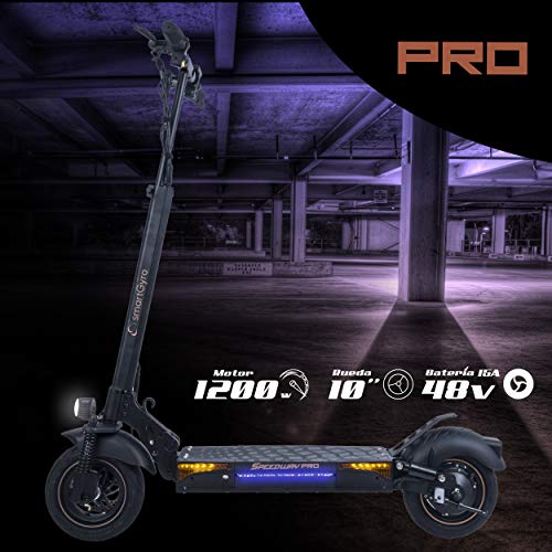 SmartGyro SpeedWay PRO - Patinete Eléctrico de 1200 W con 3 velocidades, Batería 15.000 mAh 48V, Doble suspensión reforzada, Frenos de disco, 4 intermitentes, Scooter, Hasta 55 Km de autonomía