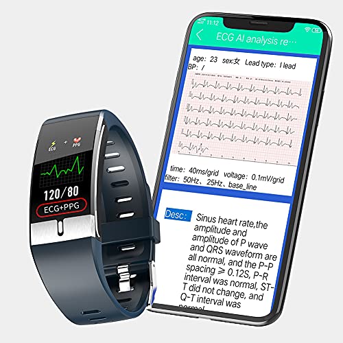 Smartwatch con ECG Hombre, 1,06" Impermeable Reloj Inteligente Medidor de Temperatura Corporal/Frecuencia Cardíaca/Presión arterial/Contador Calorías/ Podómetro para Mujer para iOS Android , Negro