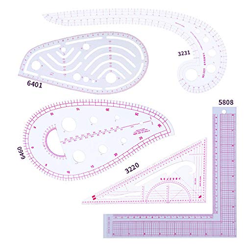 Snowtain 5 Piezas Regla de Costura,Reglas Métricas Francesas de Plástico Ropa Moda Regla,Regla de GraduacióN de Patrones para diseñAdor,para costura y diseño de patrón de costura