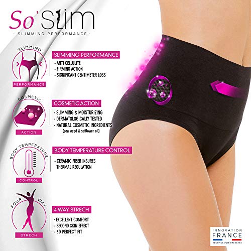 So Slim - Braga Modelante Mujer Vientre Plano - Día/Noche - Faja Adelgazante - Anticelulitis Reafirmante y Efecto Push Up - Tecnología Francesa Cosméto Céramic