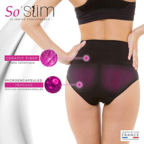 So Slim - Braga Modelante Mujer Vientre Plano - Día/Noche - Faja Adelgazante - Anticelulitis Reafirmante y Efecto Push Up - Tecnología Francesa Cosméto Céramic