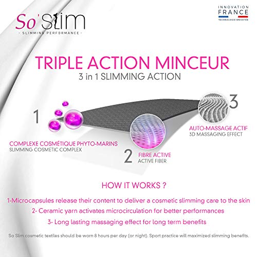 So Slim - Braga Modelante Mujer Vientre Plano - Día/Noche - Faja Adelgazante - Anticelulitis Reafirmante y Efecto Push Up - Tecnología Francesa Cosméto Céramic