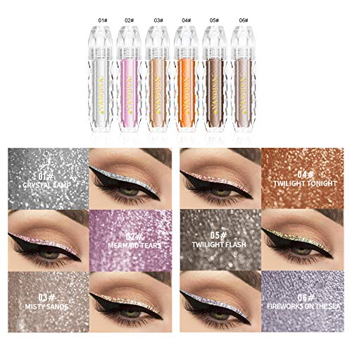 Sombras De Ojos Brillantes De Diamante YINGEE Sombra De Ojos Líquida De Larga Duración Brillante Impermeable Liquid Eyeshadow Lentejuelas Delineador De Ojos Maquillaje De Ojos (03)