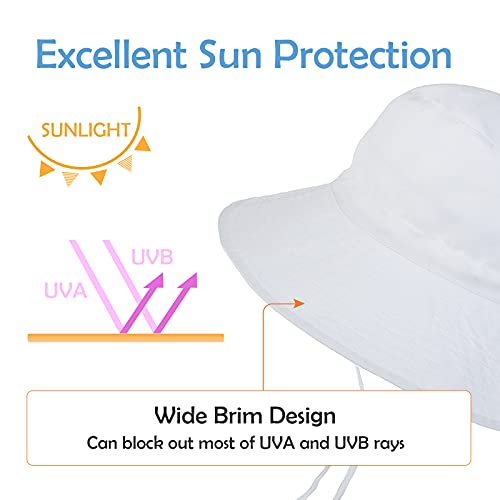 Sombrero de Sol para Bebé Niña Ajustable Gorro Verano de Pescador para Niños ala Ancha Sombrero Bob Protección Solar UPF 50 para Exteriores Natación Playa Piscina (Blanco)