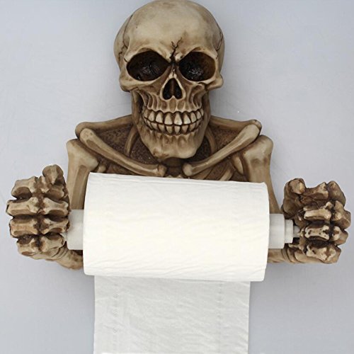 Soporte para rollo de papel higiénico de pared de calavera, esqueleto de resina para decoración de baño