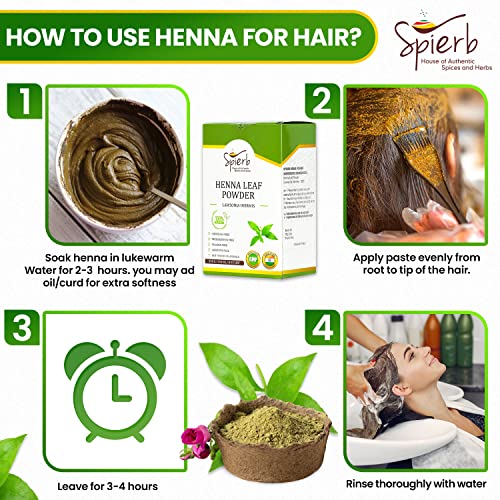 Spierb Henna Polvo - 250gm- de Hojas de Henna a Base de Hierbas para Teñir el Cabello Sin Productos Químicos Colorante Natural Marrón 100% Puro de Henna Powder Lawsonia Inermis Fácil de Usar