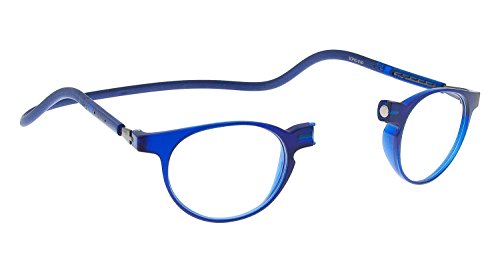 SPORTS WORLD VISION’s Gafas de lectura magnéticas Slastic Clic Style (azul) Gafas de gafas redondas unisex fuertes y duraderas Soho 010 con estuche blando, lentes antirreflectantes y lados,2.00