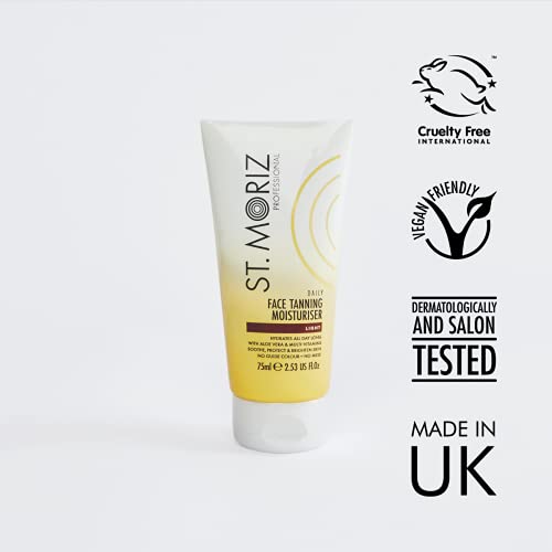 St Moriz - Crema hidratante profesional para bronceado facial con aloe vera y vitamina E, bronceado falso vegano gradual, mediano (75 ml)