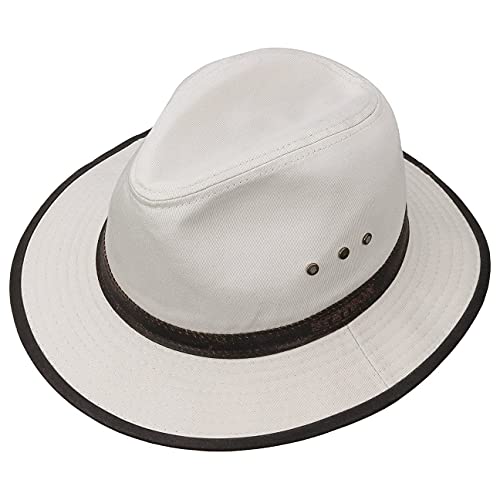 Stetson Sombrero de Algodón AVA Hombre - Outback Aventurero con Banda Piel, Ribete Primavera/Verano - M (56-57 cm) Beige Claro