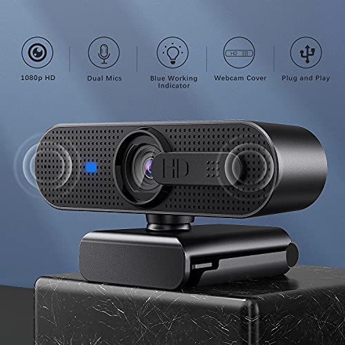 Streaming Webcam1080P Full HD con tapa de privacidad, cámara web autofocus, doble micrófono estéreo para Zoom, Skype, chat de vídeo, conferencia, compatible con PC, Mac, Windows