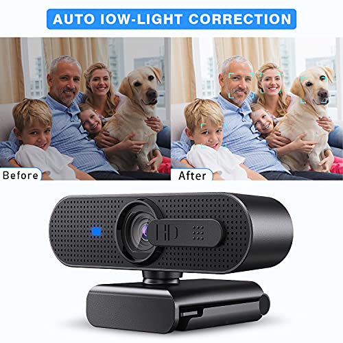 Streaming Webcam1080P Full HD con tapa de privacidad, cámara web autofocus, doble micrófono estéreo para Zoom, Skype, chat de vídeo, conferencia, compatible con PC, Mac, Windows