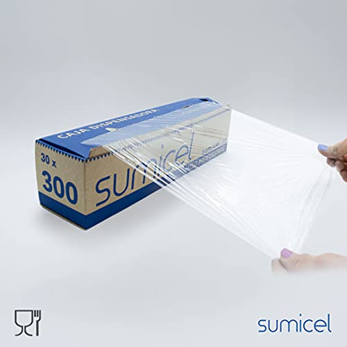 SUMICEL - PACK COCINA - Papel de Aluminio + Film alimentación transparente- 30 centímetros x 300 Metros REALES - Especial para catering, cocina, peluquería (Pack 2 rollos Film + 2 rollos Aluminio)