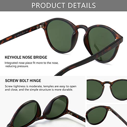 SUNGAIT Gafas de Sol Redondas Clásicas Unisex Gafas de Sol Polarizadas Estilo Retro Vintage Protección UV(Ámbar/Verde)-SGT166