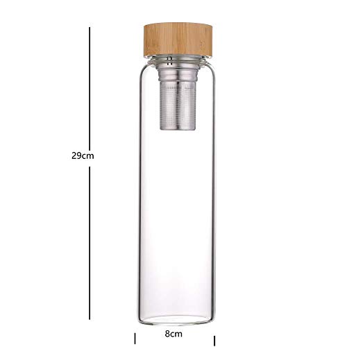 sunkey Botella Agua Cristal 1 Litro con Infusor y Tapa de Bambu Reutilizable sin Bpa