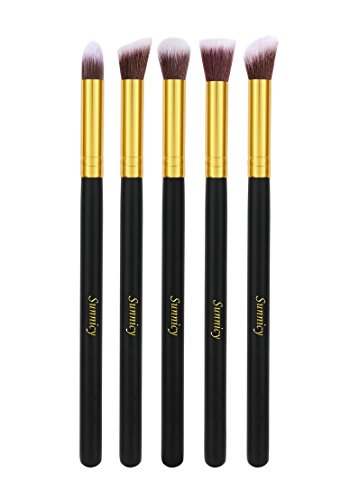 Sunnicy - Juego de brochas de maquillaje Kabuki (10 unidades) con pelo sintético, incluye estuche, color negro y amarillo