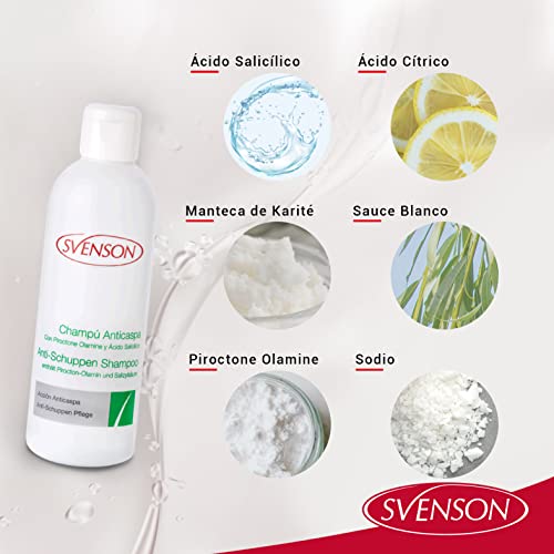 Svenson | Champú Anticaspa Profesional y Natural Para Cabello Sano y Libre De Caspa | Doble Fórmula Con Extracto de Sauce Blanco y Manteca de Karité | Efecto Antiséptico y Alivia el Picor | 200 ml