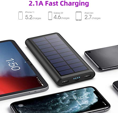 SWEYE Cargador Solar 26800mAh,【Cable de Datos/Luz Solar, Carga 2 en 1】 Batería Externa Solar de Carga Rápida con 2 Puertos USB Power Bank Portátil con Estilo para Smartphones, Tabletas