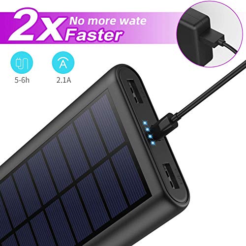 SWEYE Cargador Solar 26800mAh,【Cable de Datos/Luz Solar, Carga 2 en 1】 Batería Externa Solar de Carga Rápida con 2 Puertos USB Power Bank Portátil con Estilo para Smartphones, Tabletas