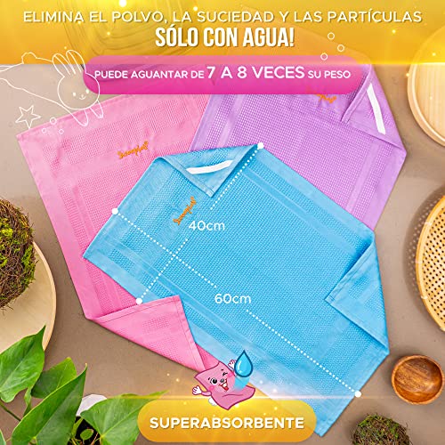 SWOOPIES® [Pack de 3] Paños de Microfibra Mágicos, Ecofriendly Sólo con Agua 60 x 40 cm Sin Rayas, Paños Ultrasuaves y Grandes de Primera Calidad para Cocina, el Baño, Ventanas, Coche (Orquídea)