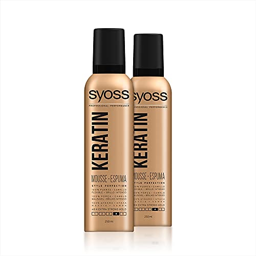 SYOSS - Espuma pelo Keratina - Cabello Flexible y Brillo Intenso - 2 uds de 250ml - Cabello como recién salido de la peluquería