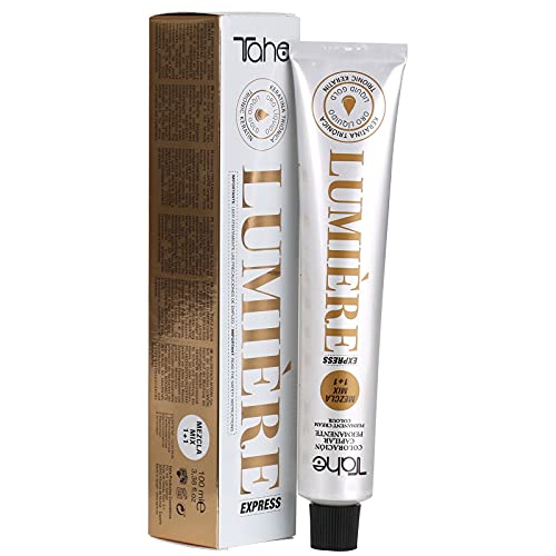 Tahe Lumière Express Tinte de Pelo Profesional Coloración de Cabello Permanente Tinte Rubio Claro Tono 8 con Keratina Triónica y Oro Líquido 100 ml