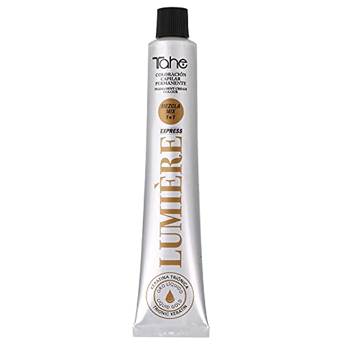 Tahe Lumière Express Tinte de Pelo Profesional Coloración de Cabello Permanente Tinte Rubio Claro Tono 8 con Keratina Triónica y Oro Líquido 100 ml