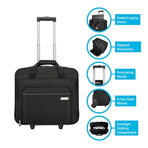 Targus Executive Maletín con asa telescópica, bolsa para portátiles de hasta 15,6", maletín de viaje con prácticas ruedas para viajes de negocios - Negro, TBR003EU