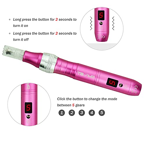 TBPHP P10 Derma pen Microagujas 0mm-2.0mm ajustable .Incluir 12pcs agujascon Pantalla LCD de Cicatrices de Acné, Antienvejecimiento, Arrugas, Estrías(Rosa)