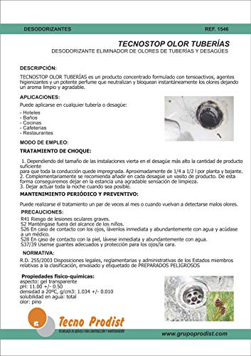 TECNO STOP OLOR TUBERIAS de Tecno Prodist (1 Litro) Neutralizador, desodorizante, eliminador de olores de tuberías, desagües y fosas sépticas, uso profesional y particular