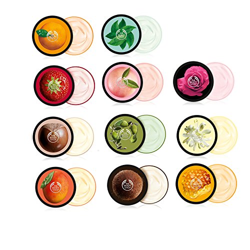 The Body Shop Mantequilla corporal *** Paquete de 2*** Shea-Honeymania-Mango-Rosa Pomelo Coco, Moringa-Oliva-British Rose - Fuji Green Tea-Strawberry-Satsuma