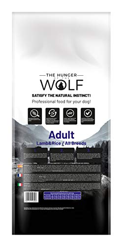 The Hunger of The Wolf Alimento seco para perros adultos de todas las razas con cordero y arroz, fórmula delicada, 14 kg