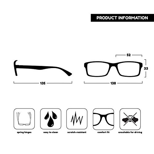 The Reading Glasses Company Gafas De Lectura Negro Lectores Valor Pack 4 Estilo Diseñador Hombres Mujeres Rrrr92-1 +2,50 4 Unidades 88 g