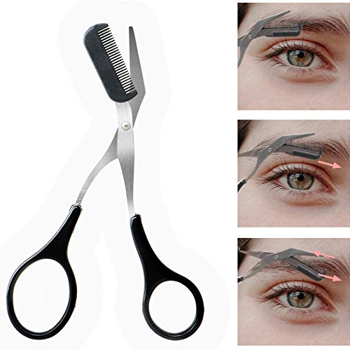 Tijeras de corte de cejas con peine, cortador de precisión profesional para cejas y pestañas, herramienta de belleza para hombres y mujeres (negro)