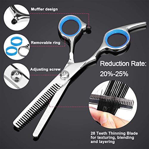 Tijeras de Peluquería Profesional 11PCS, Tijera de Corte de Pelo Acero Inoxidable, Tijeras Barbero de Cortar y Entresacar para Hombres y Mujeres, Kit Tijeras Peluqueria 6 pulgadas