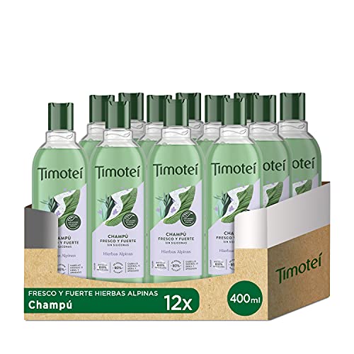 Timotei Champú Fresco Y Fuerte Para Cabello Débil Y Apagado Con Extracto De Hierbas Alpinas Con Limpiadores De Origen Vegetal 95% Ingredientes De Origen Natural Y Sin Siliconas 400 ml - Pack de 12